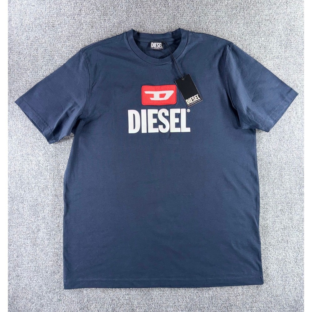 Diesel Mens T-Just New Logo Off T-Shirt Navy Blue Red Patch XL A22534-RPATI-81E